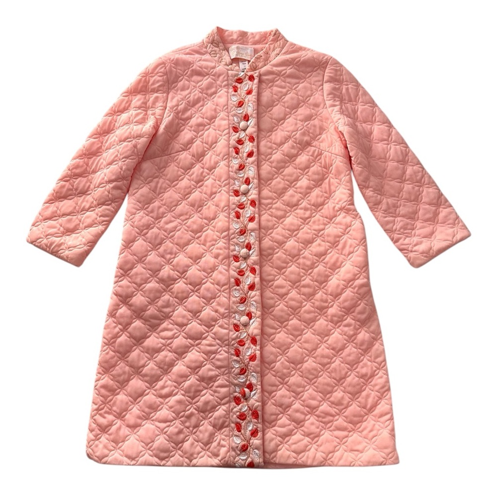 Sears At Home Wear Vintage Creamsicle Quilted Embroidered House Coat Womens 14